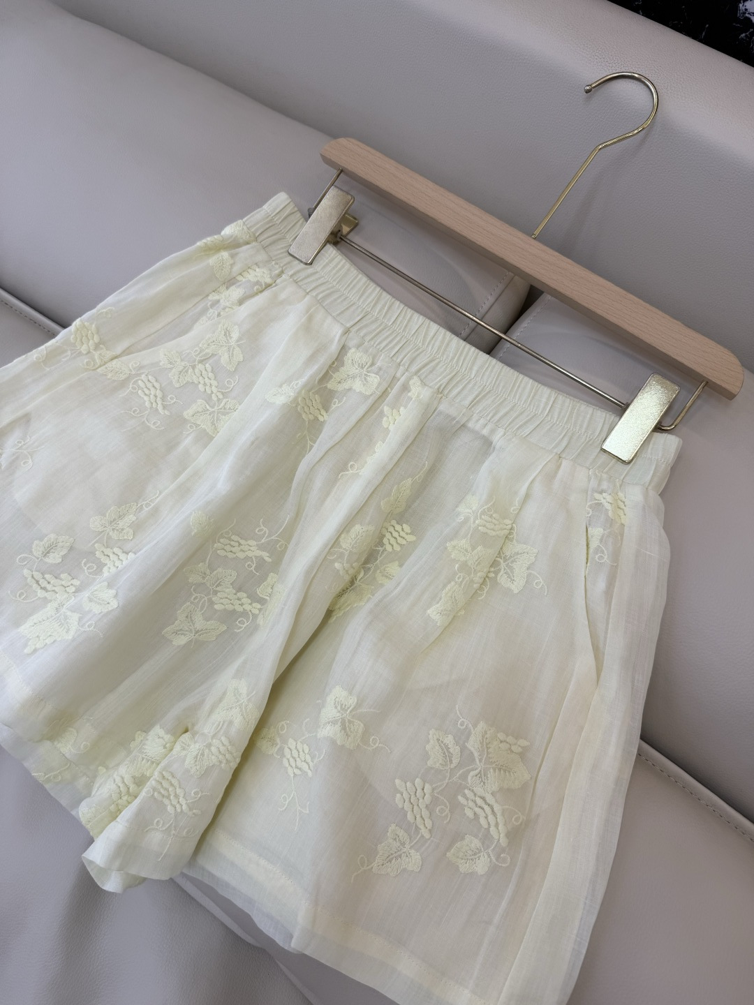 YM097#新款套装‼️zim 100%亚麻绣花上衣 ➕短裤 套装 白色 浅蓝色 浅黄色 SMLXL