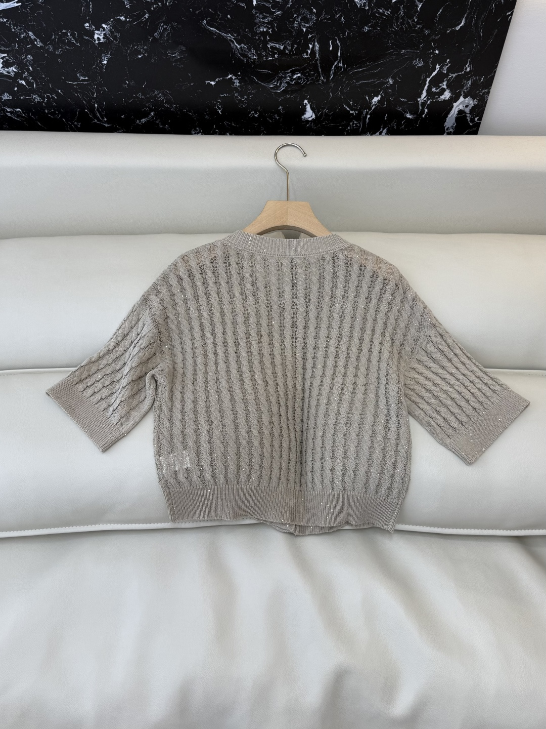 LZM26008#新款针织衫💕BC 最新款短袖镂空设计针织 米色 白色 SML