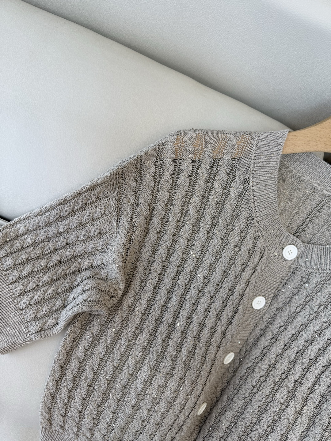 LZM26008#新款针织衫💕BC 最新款短袖镂空设计针织 米色 白色 SML