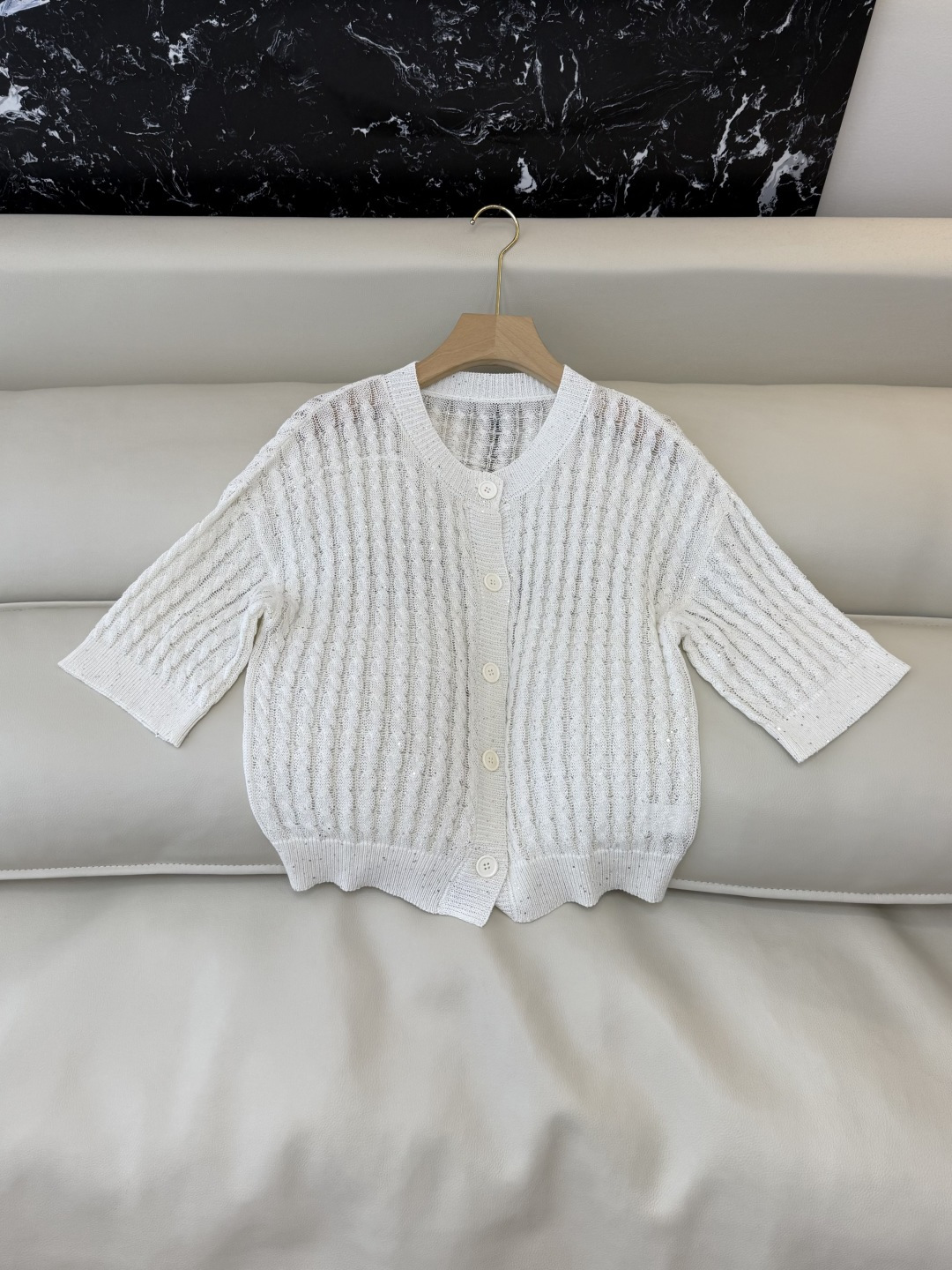 LZM26008#新款针织衫💕BC 最新款短袖镂空设计针织 米色 白色 SML