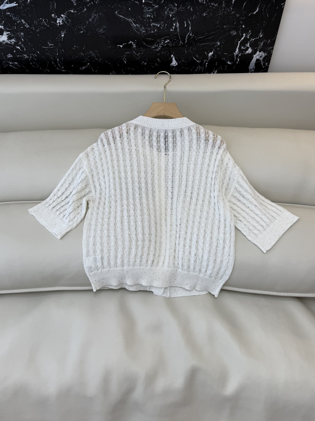 LZM26008#新款针织衫💕BC 最新款短袖镂空设计针织 米色 白色 SML