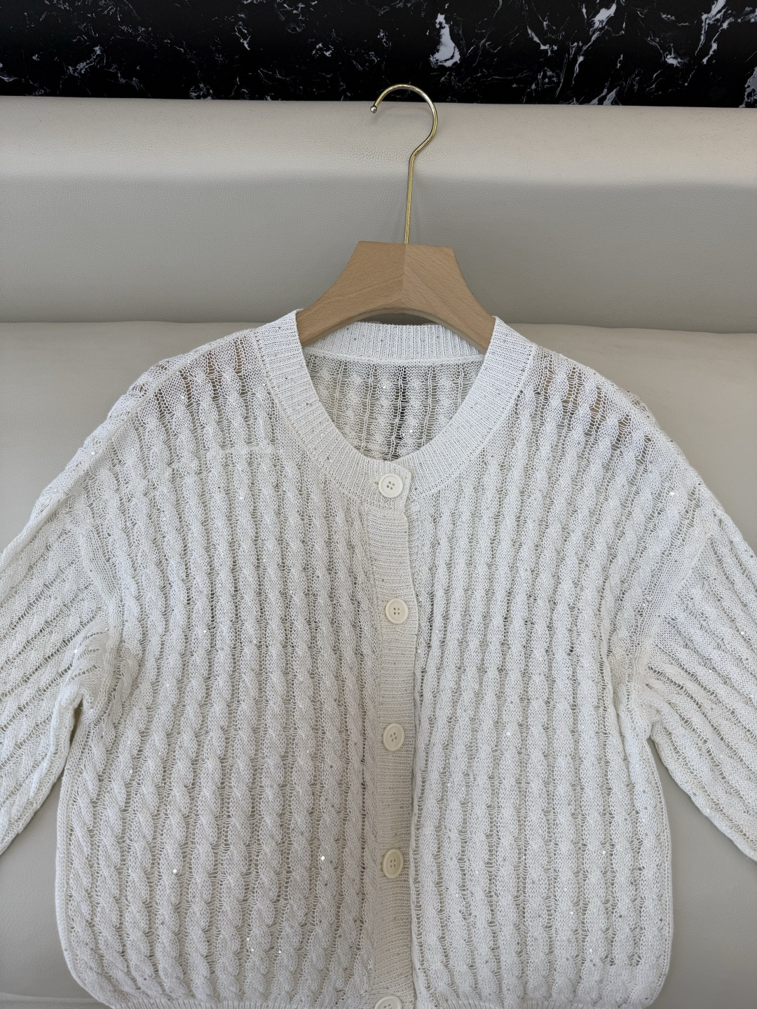 LZM26008#新款针织衫💕BC 最新款短袖镂空设计针织 米色 白色 SML