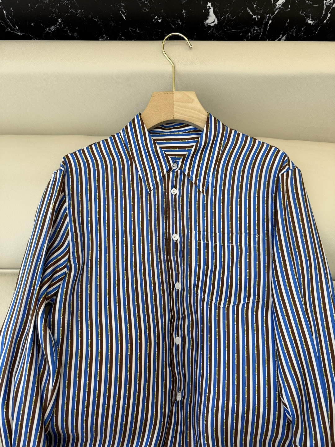 BS1120#新款衬衫💕CE* 100% 斜纹真丝条纹 印花长袖衬衫 36/38/40/42