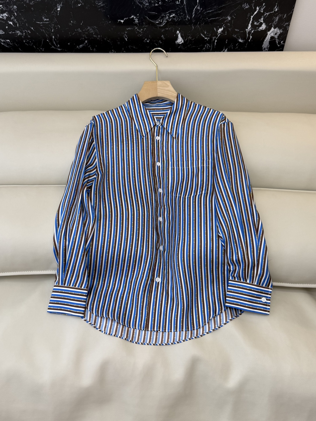 BS1120#新款衬衫💕CE* 100% 斜纹真丝条纹 印花长袖衬衫 36/38/40/42