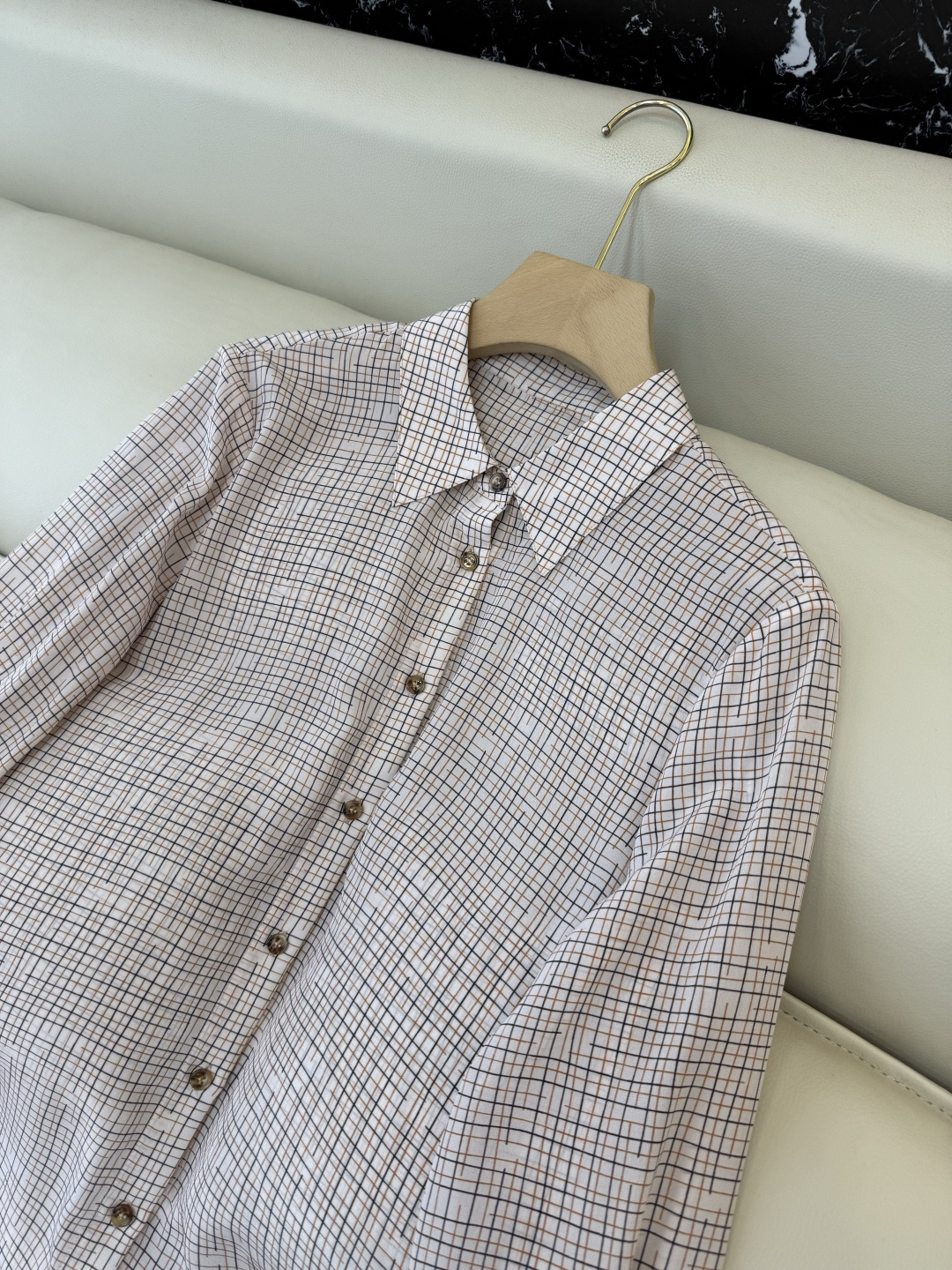 BS1121#新款衬衫💕之禾 细格子印花 100% 真丝印花长袖衬衫 36/38/40/42