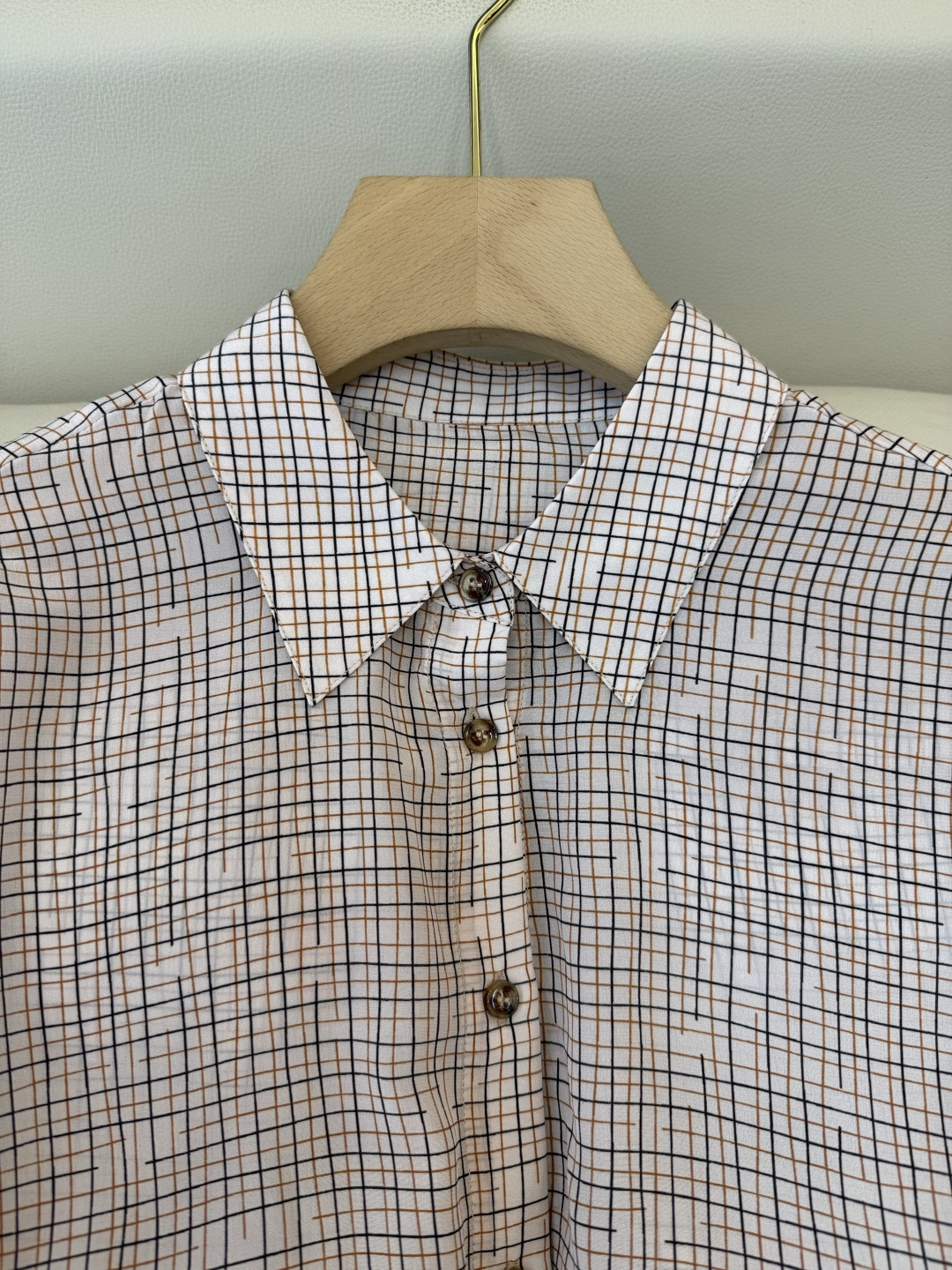 BS1121#新款衬衫💕之禾 细格子印花 100% 真丝印花长袖衬衫 36/38/40/42