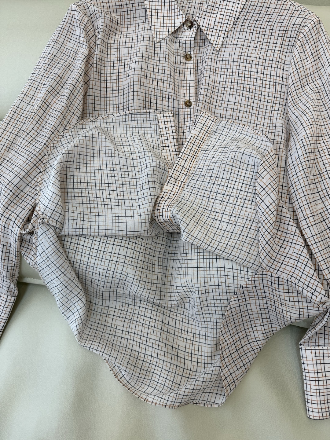 BS1121#新款衬衫💕之禾 细格子印花 100% 真丝印花长袖衬衫 36/38/40/42