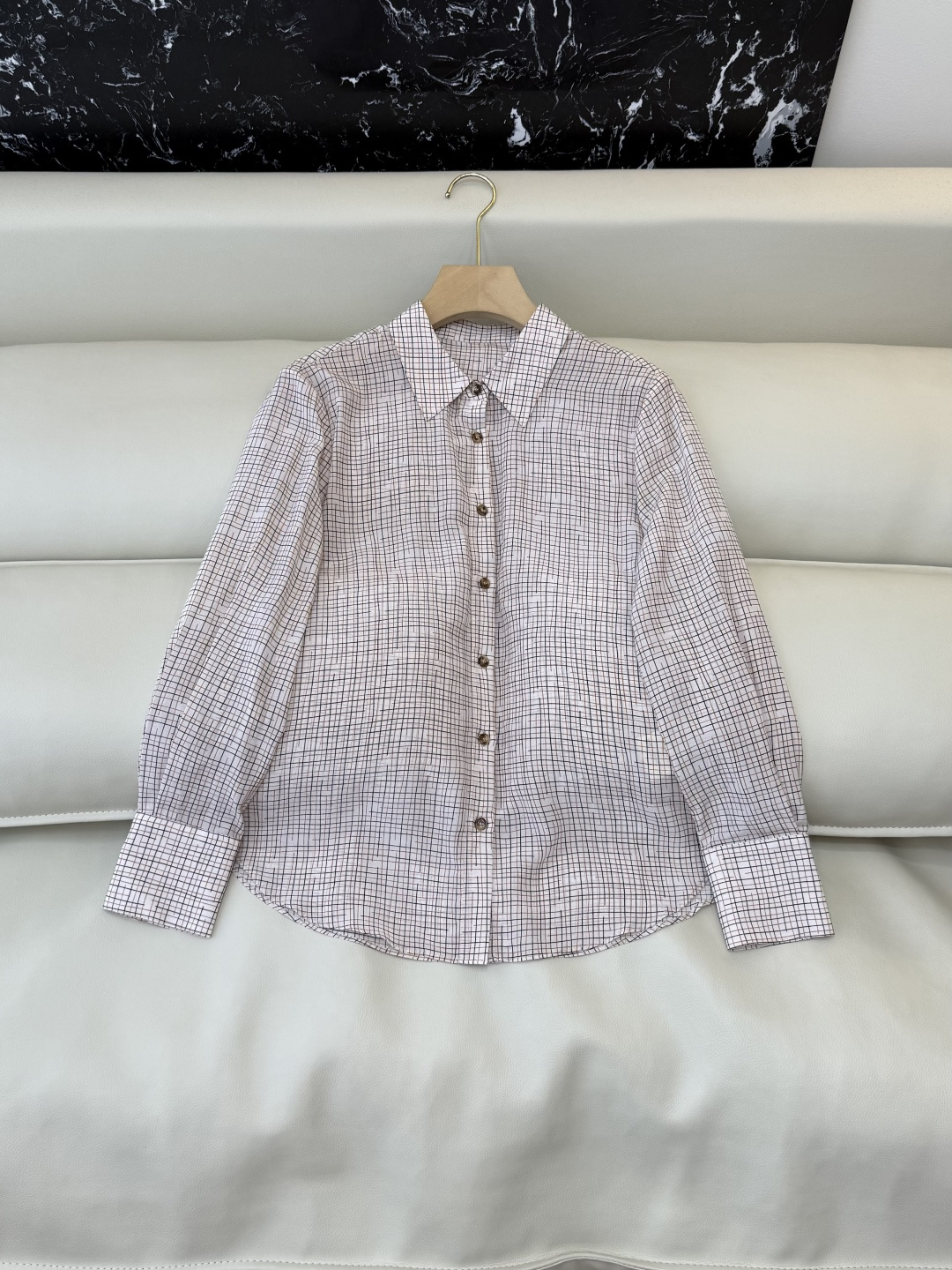 BS1121#新款衬衫💕之禾 细格子印花 100% 真丝印花长袖衬衫 36/38/40/42