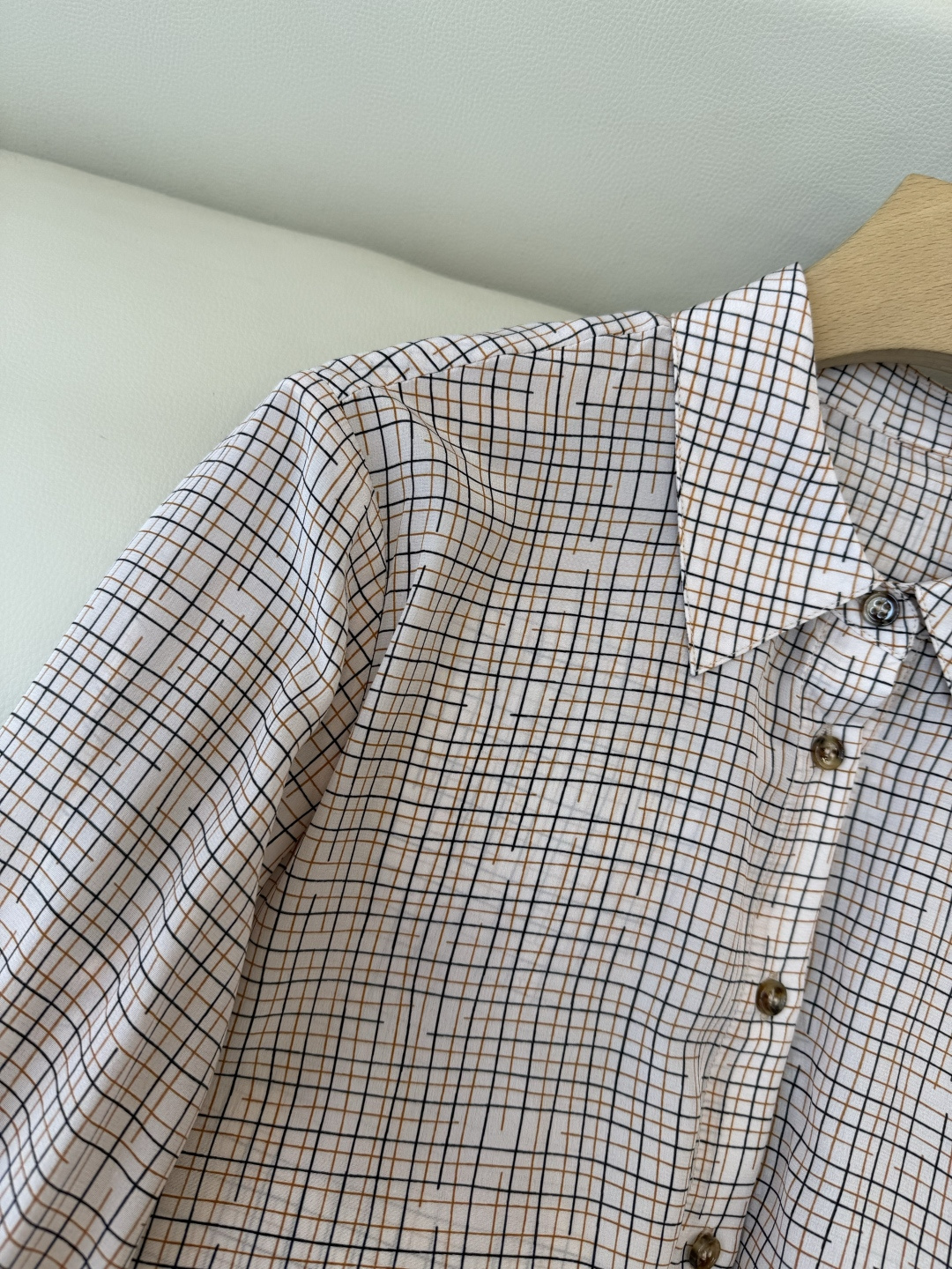 BS1121#新款衬衫💕之禾 细格子印花 100% 真丝印花长袖衬衫 36/38/40/42