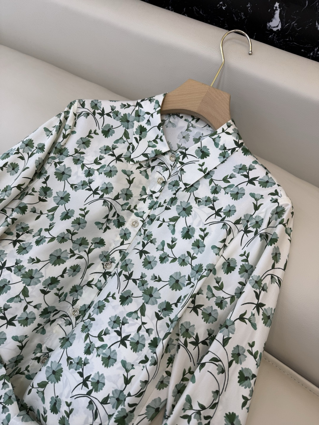 BS1119#新款衬衫💕Max mara 碎花印花 100% 斜纹真丝印花长袖衬衫 配腰带 36/38/