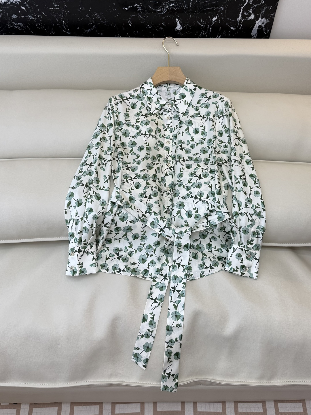 BS1119#新款衬衫💕Max mara 碎花印花 100% 斜纹真丝印花长袖衬衫 配腰带 36/38/