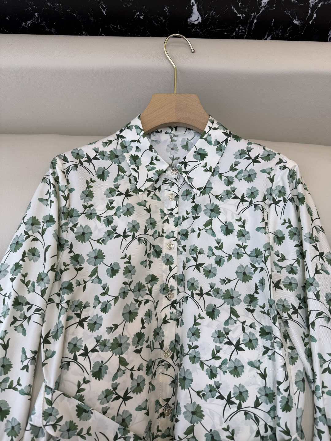 BS1119#新款衬衫💕Max mara 碎花印花 100% 斜纹真丝印花长袖衬衫 配腰带 36/38/