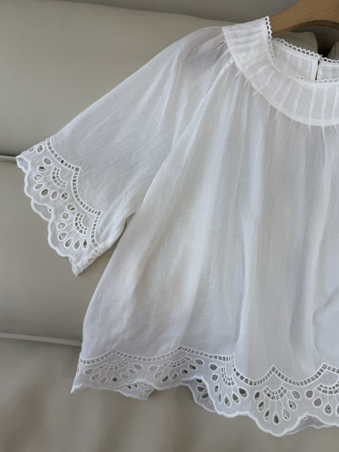 ES020#新款衬衫💕ES 镂空绣花 圆领 苎麻 天丝上衣 白色 SML