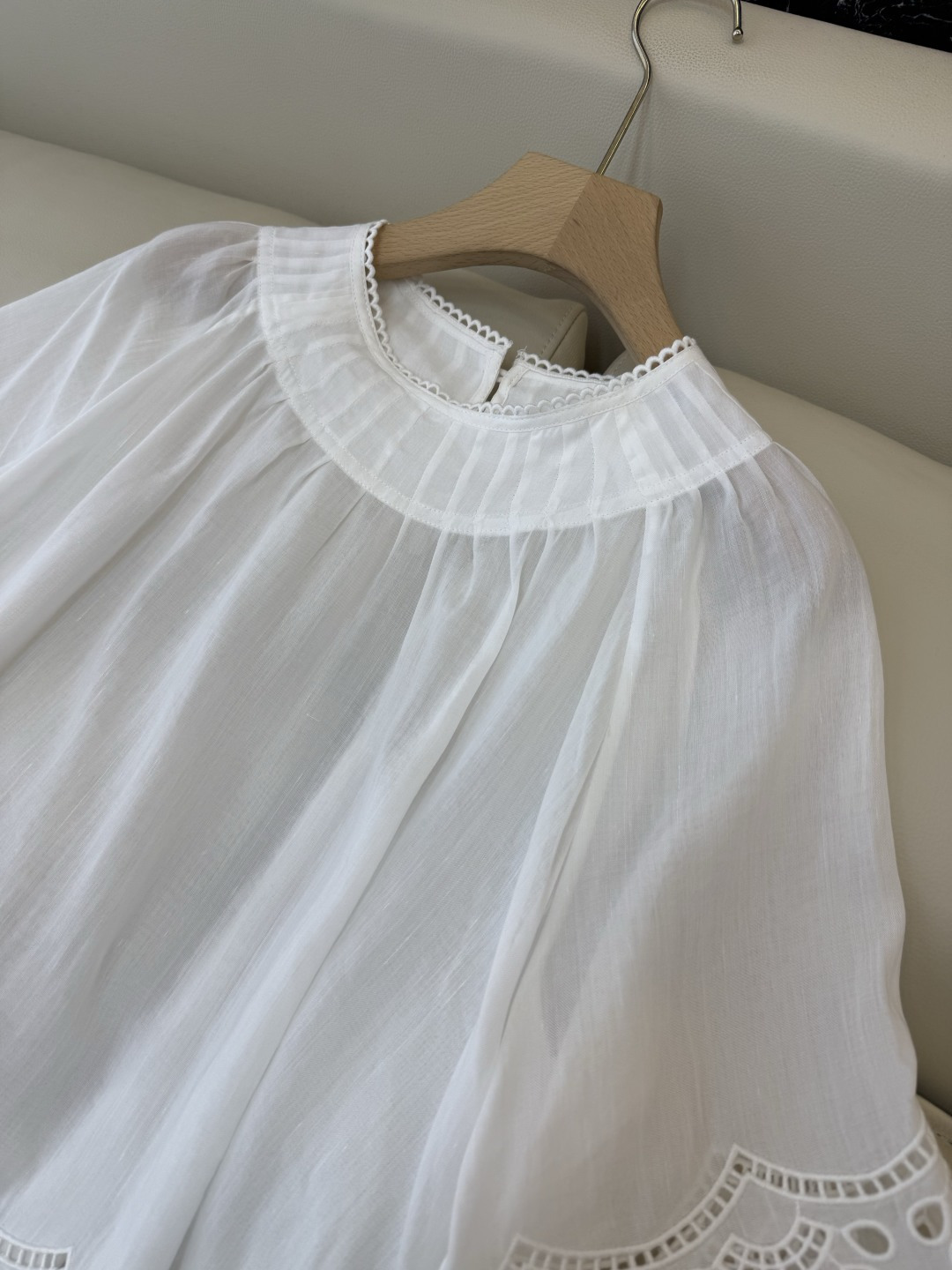 ES020#新款衬衫💕ES 镂空绣花 圆领 苎麻 天丝上衣 白色 SML