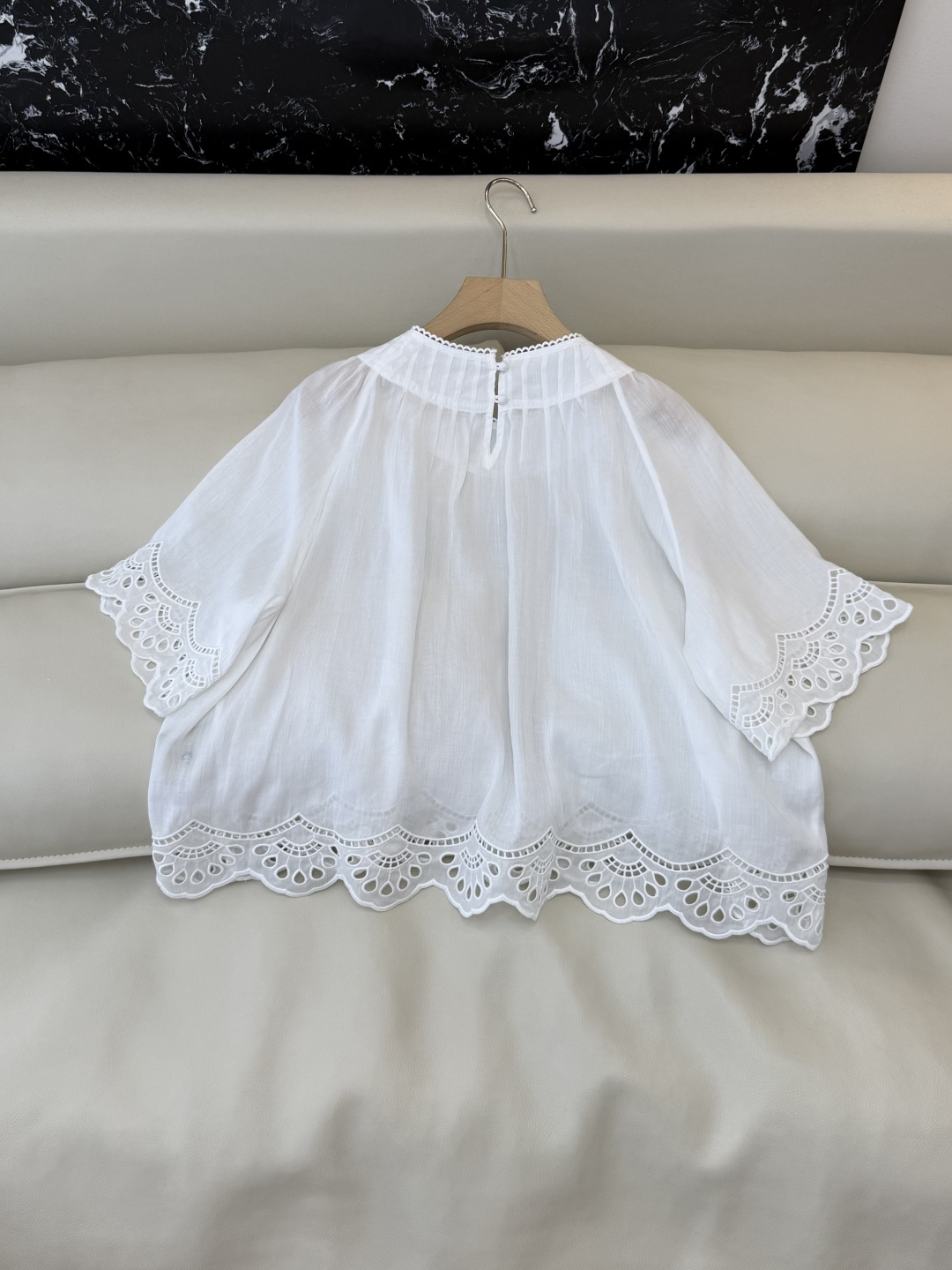ES020#新款衬衫💕ES 镂空绣花 圆领 苎麻 天丝上衣 白色 SML