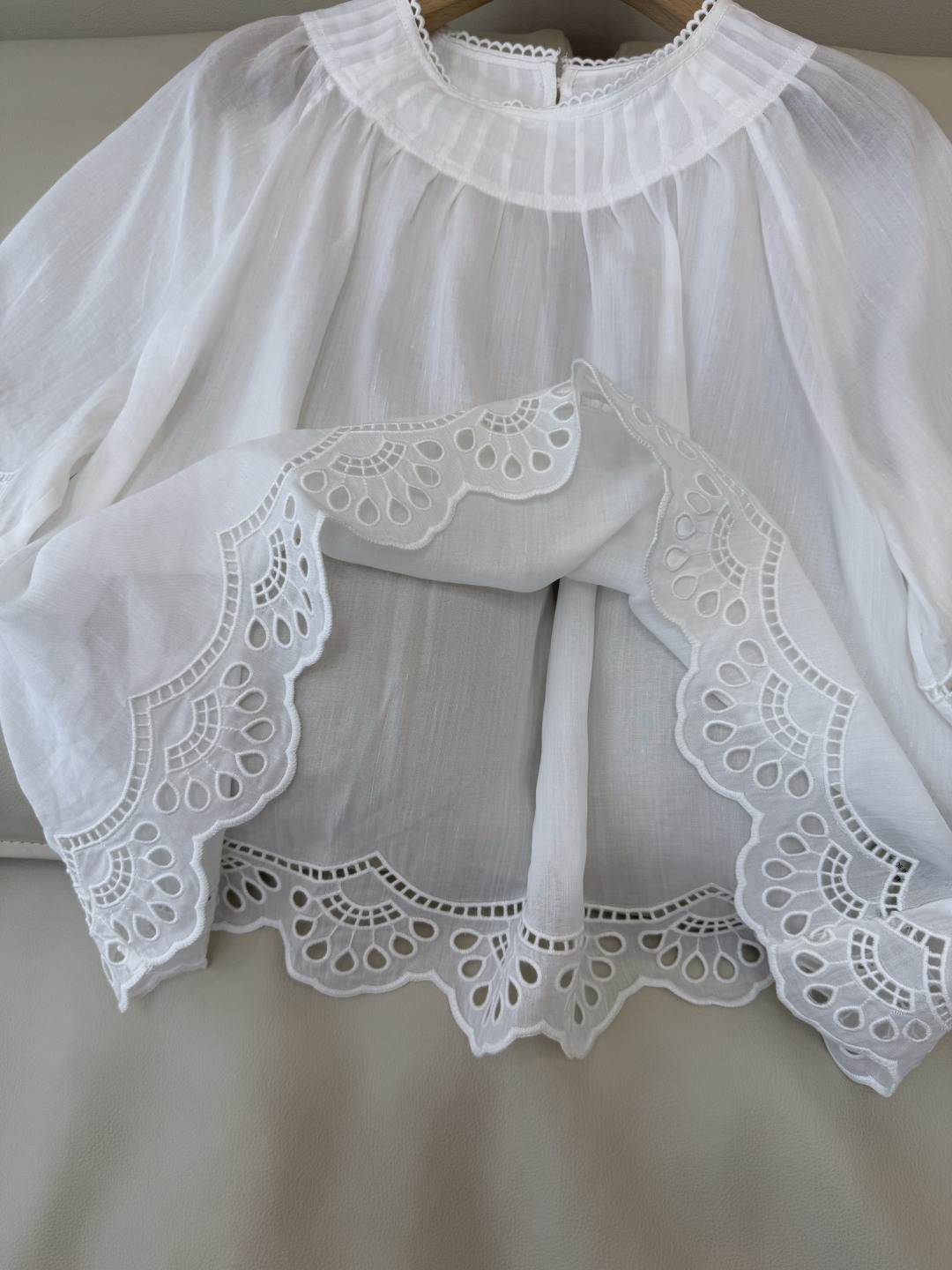 ES020#新款衬衫💕ES 镂空绣花 圆领 苎麻 天丝上衣 白色 SML