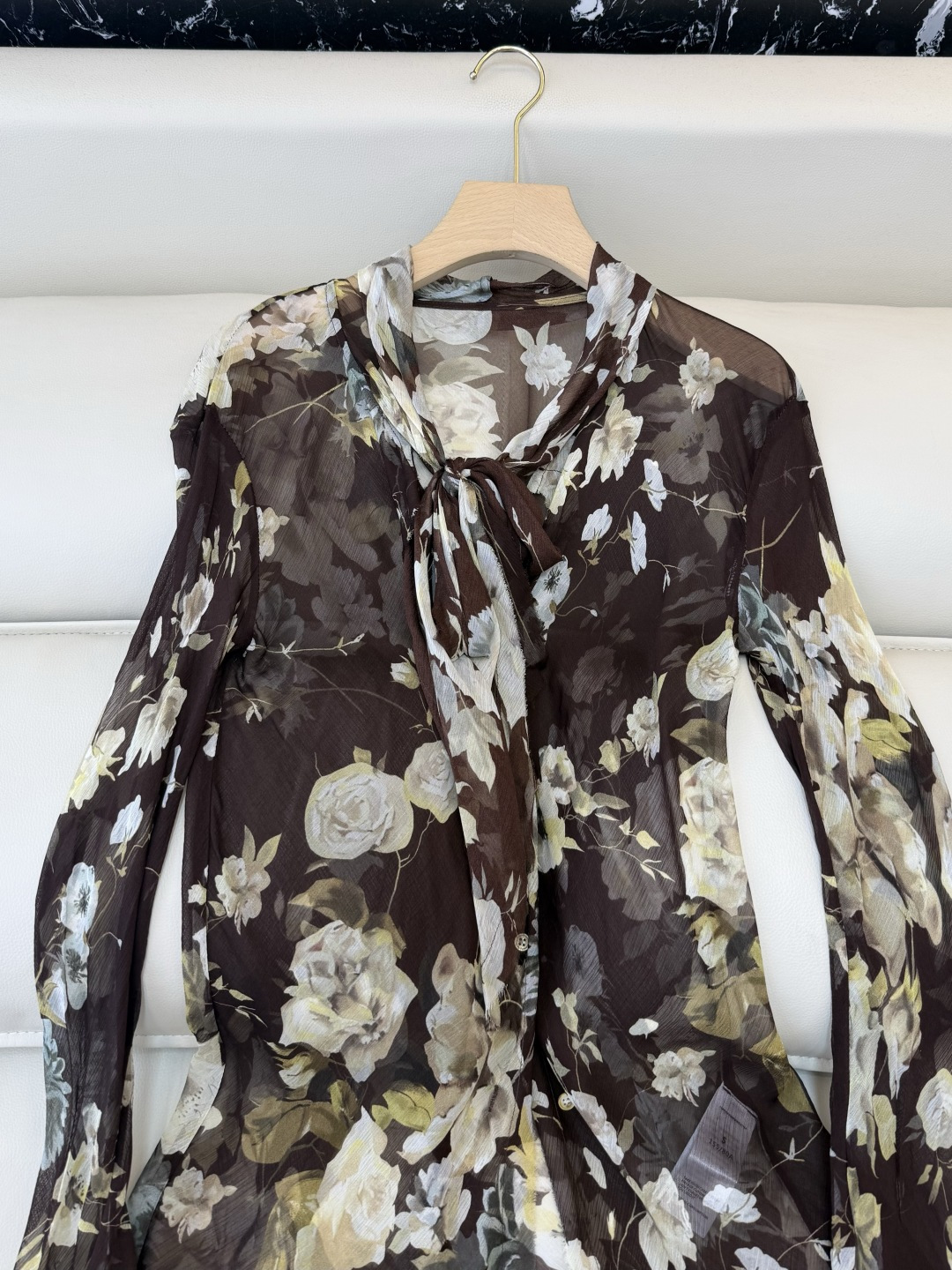 ES017#新款上衣💕人丝印花显瘦上衣 咖色 SML