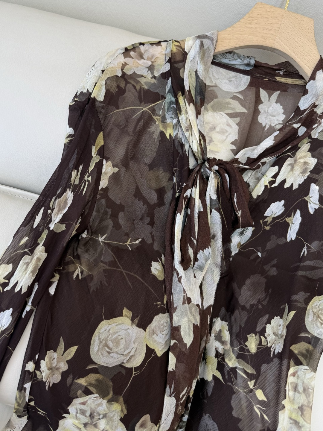 ES017#新款上衣💕人丝印花显瘦上衣 咖色 SML