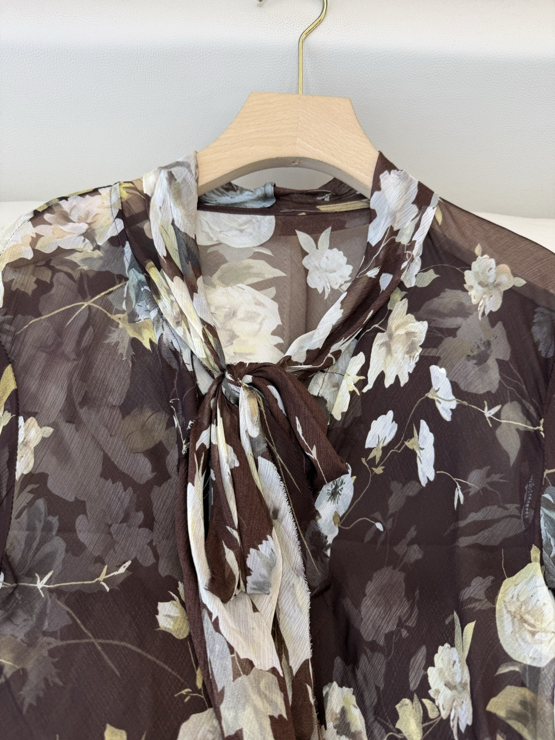 ES017#新款上衣💕人丝印花显瘦上衣 咖色 SML