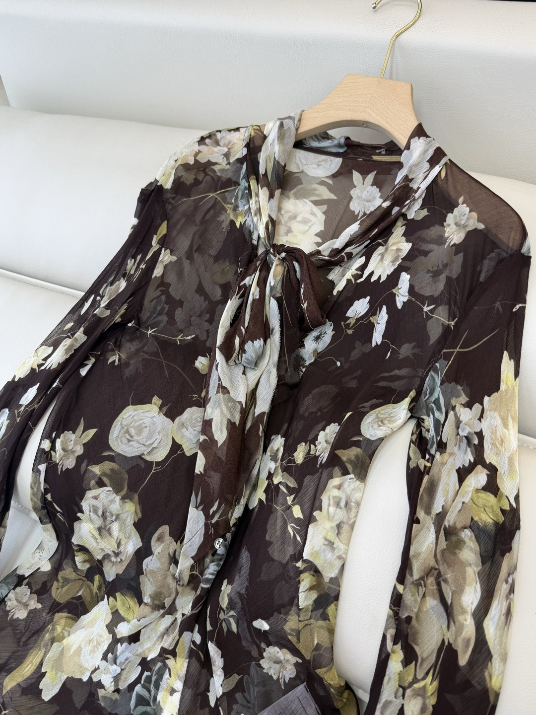 ES017#新款上衣💕人丝印花显瘦上衣 咖色 SML