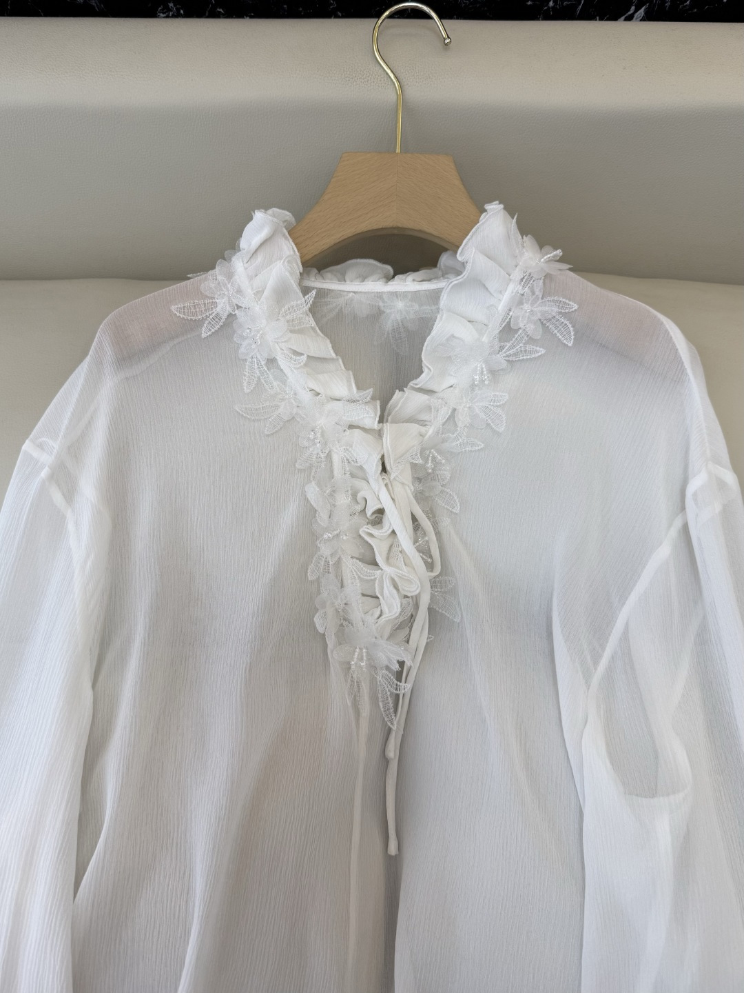 QD7952#新款真丝衬衫💕100% 真丝蕾丝绣花 珠片 真丝上衣 SML XL