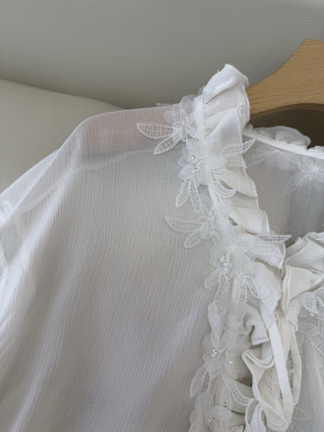 QD7952#新款真丝衬衫💕100% 真丝蕾丝绣花 珠片 真丝上衣 SML XL