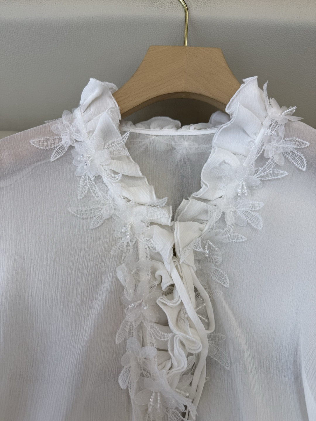 QD7952#新款真丝衬衫💕100% 真丝蕾丝绣花 珠片 真丝上衣 SML XL