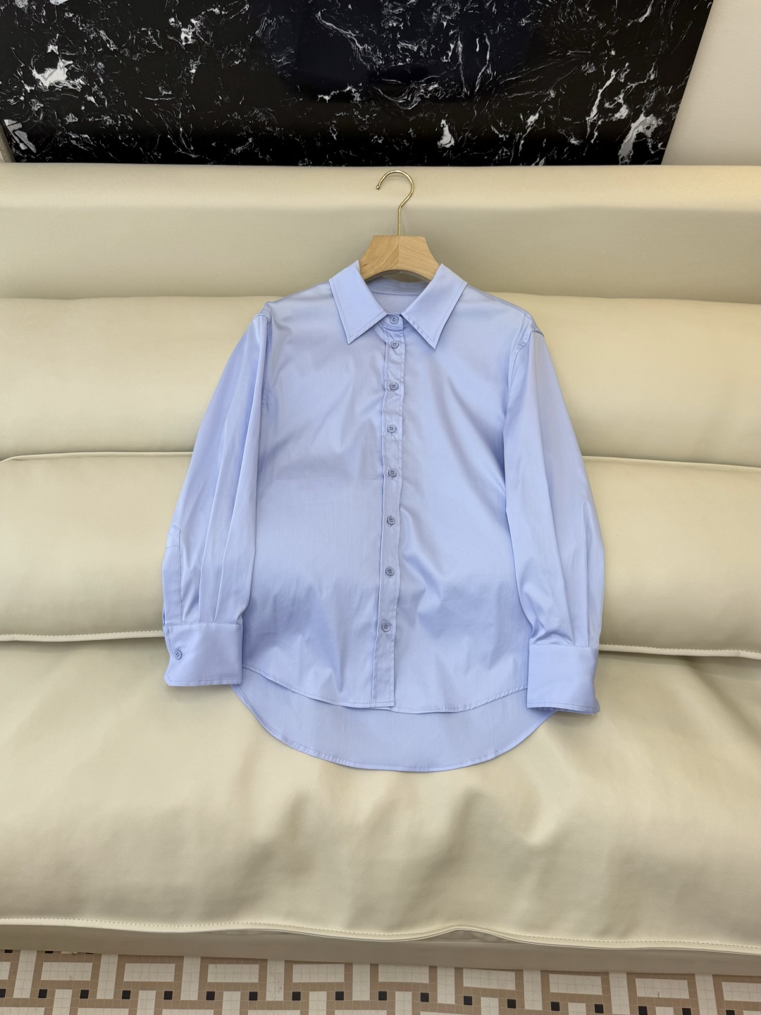 QD8038#新款衬衫💕GU 极简风 长袖衬衫 蓝色 S-XL