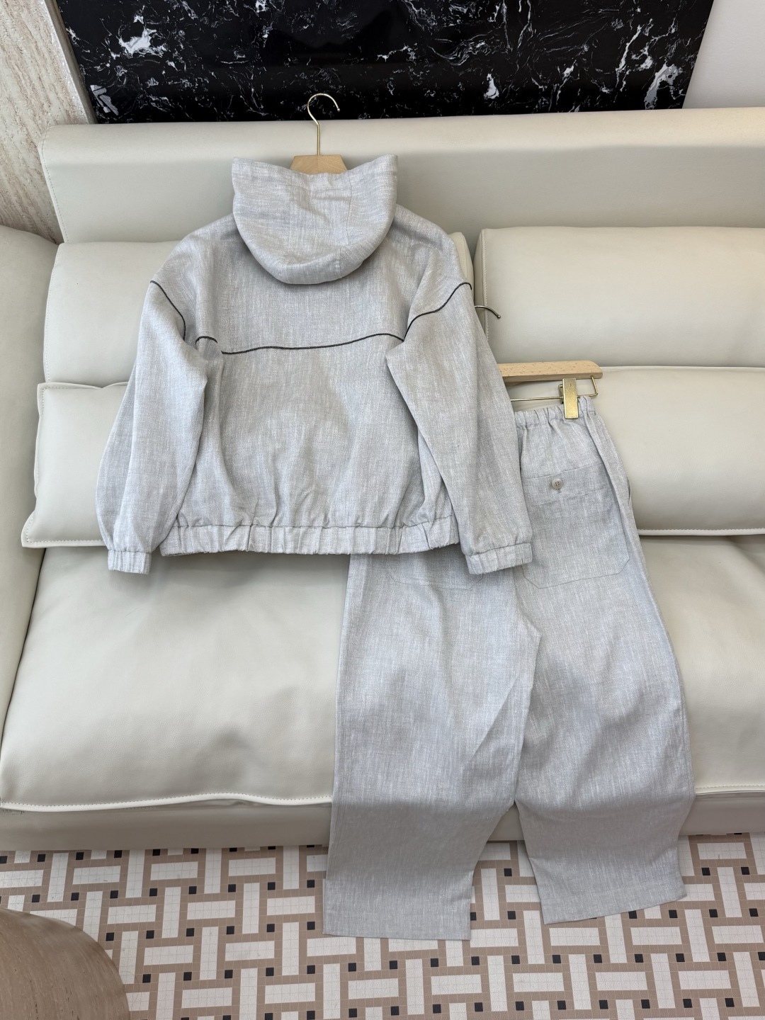 QD7931+7991#新款套装💕BC 顶级版 雨露麻 金丝休闲外套➕长裤套装 36-42