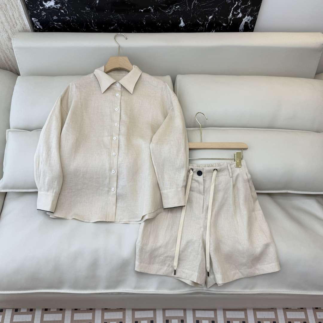 QD8030+8028#新款套装💕BC 顶级版100% 亚麻衬衫➕短裤套装 两色 36-42