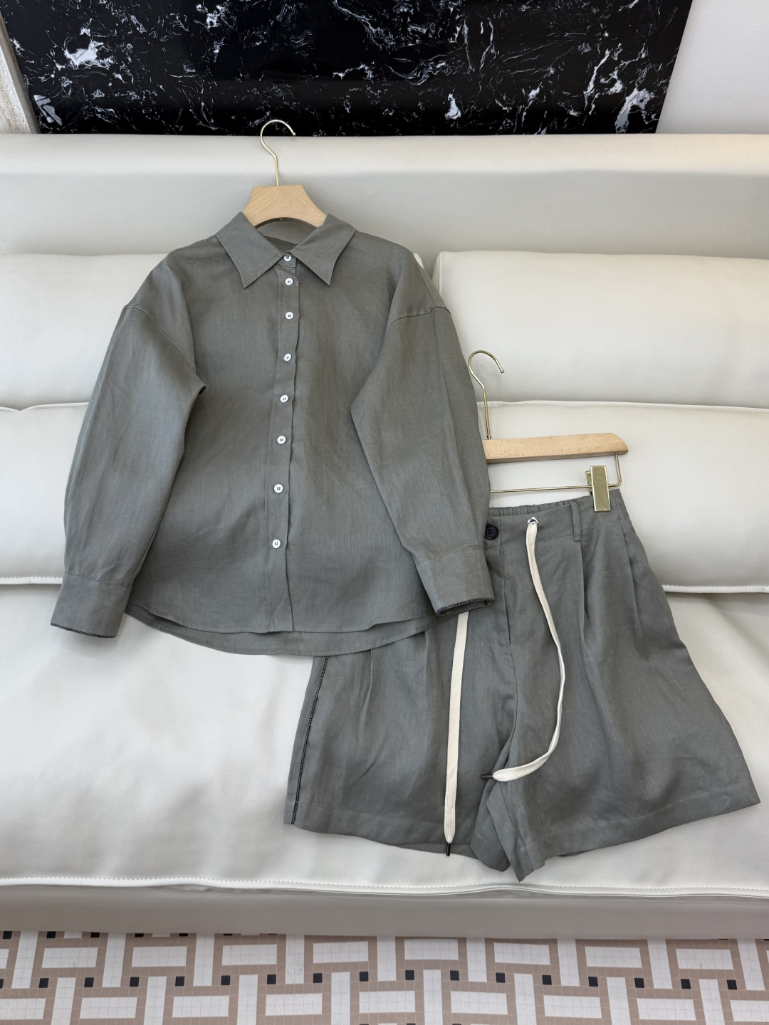 QD8030+8028#新款套装💕BC 顶级版100% 亚麻衬衫➕短裤套装 两色 36-42