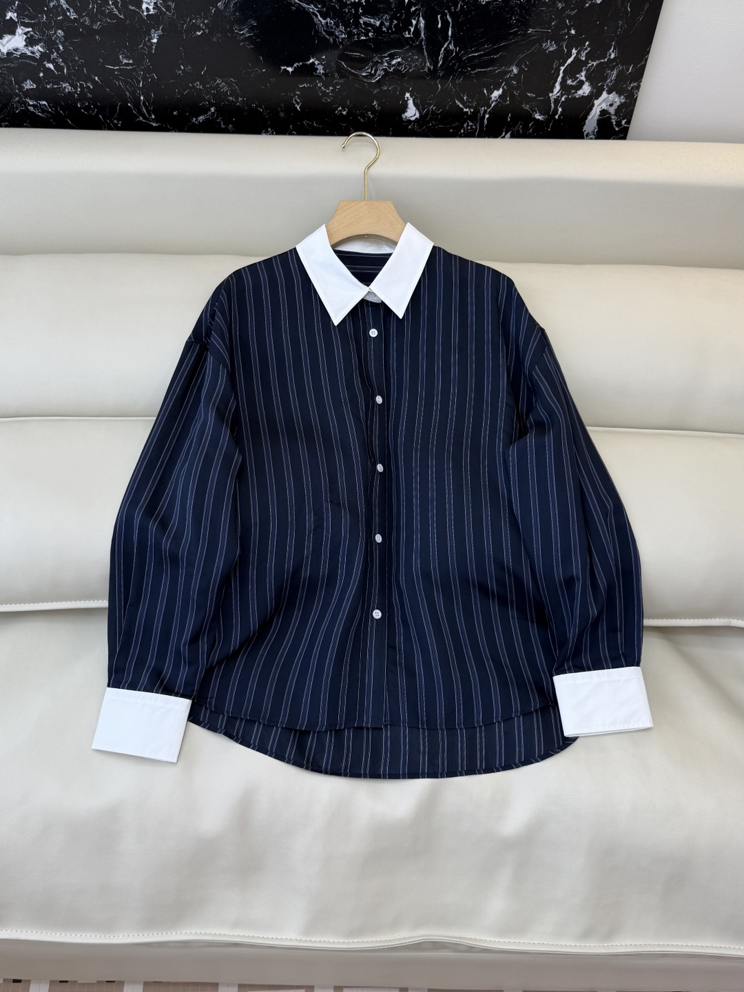 LZ26022#新款衬衫‼️BC 30% 真丝 条纹长袖衬衫 藏蓝色 SML