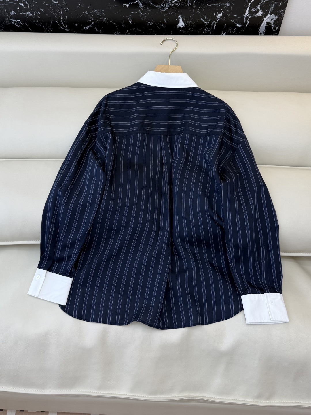 LZ26022#新款衬衫‼️BC 30% 真丝 条纹长袖衬衫 藏蓝色 SML