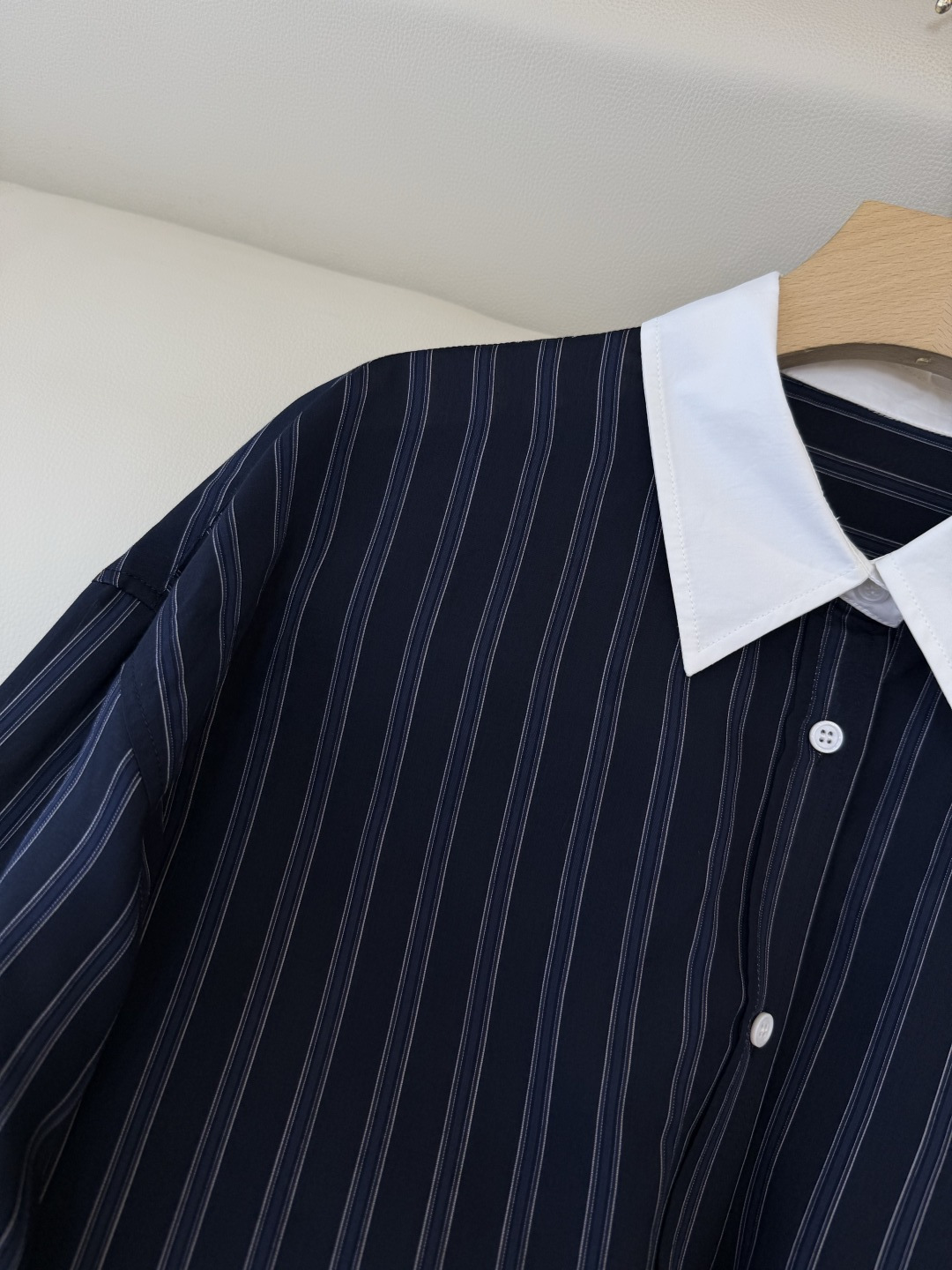 LZ26022#新款衬衫‼️BC 30% 真丝 条纹长袖衬衫 藏蓝色 SML