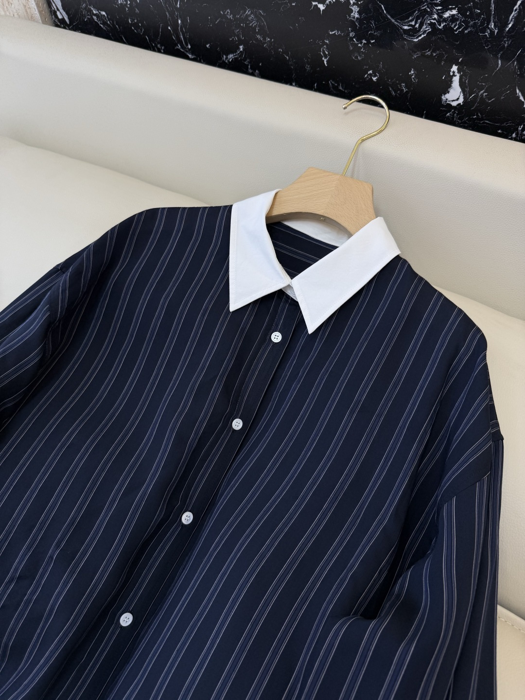 LZ26022#新款衬衫‼️BC 30% 真丝 条纹长袖衬衫 藏蓝色 SML