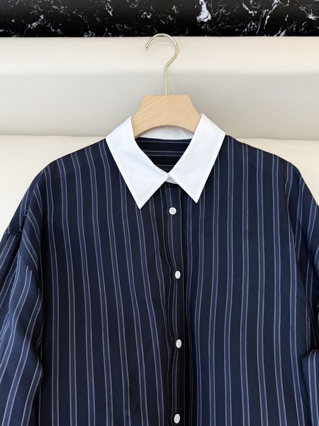 LZ26022#新款衬衫‼️BC 30% 真丝 条纹长袖衬衫 藏蓝色 SML