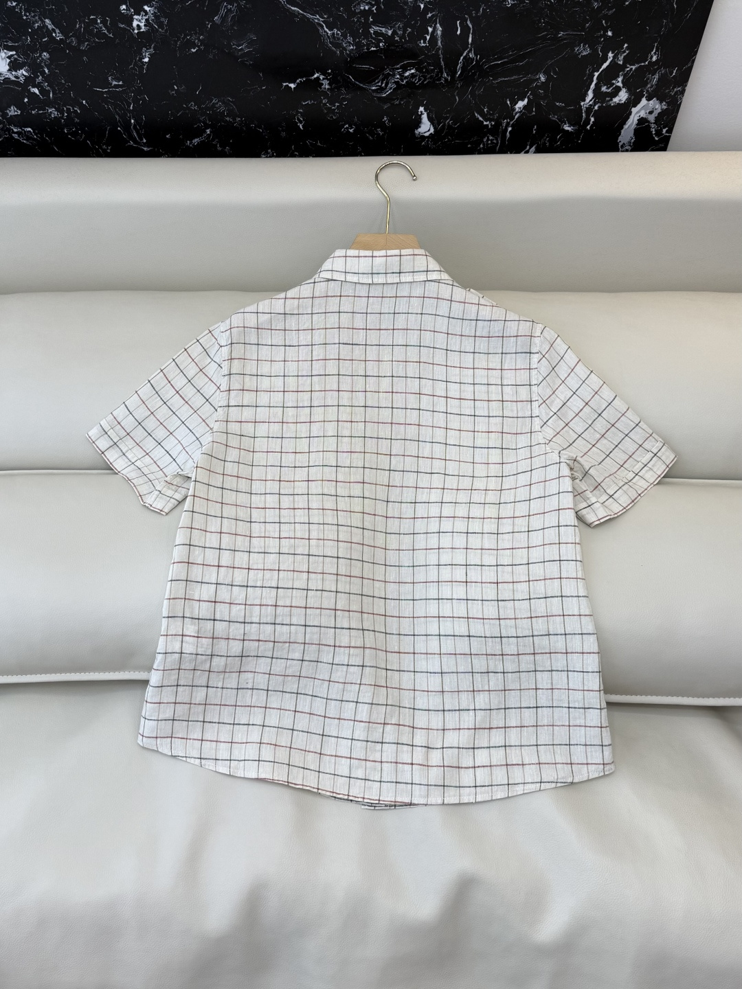 QGL042#新款衬衫💕LP 超好品质 100% 亚麻 格纹 衬衫 短袖 米色36/38/40