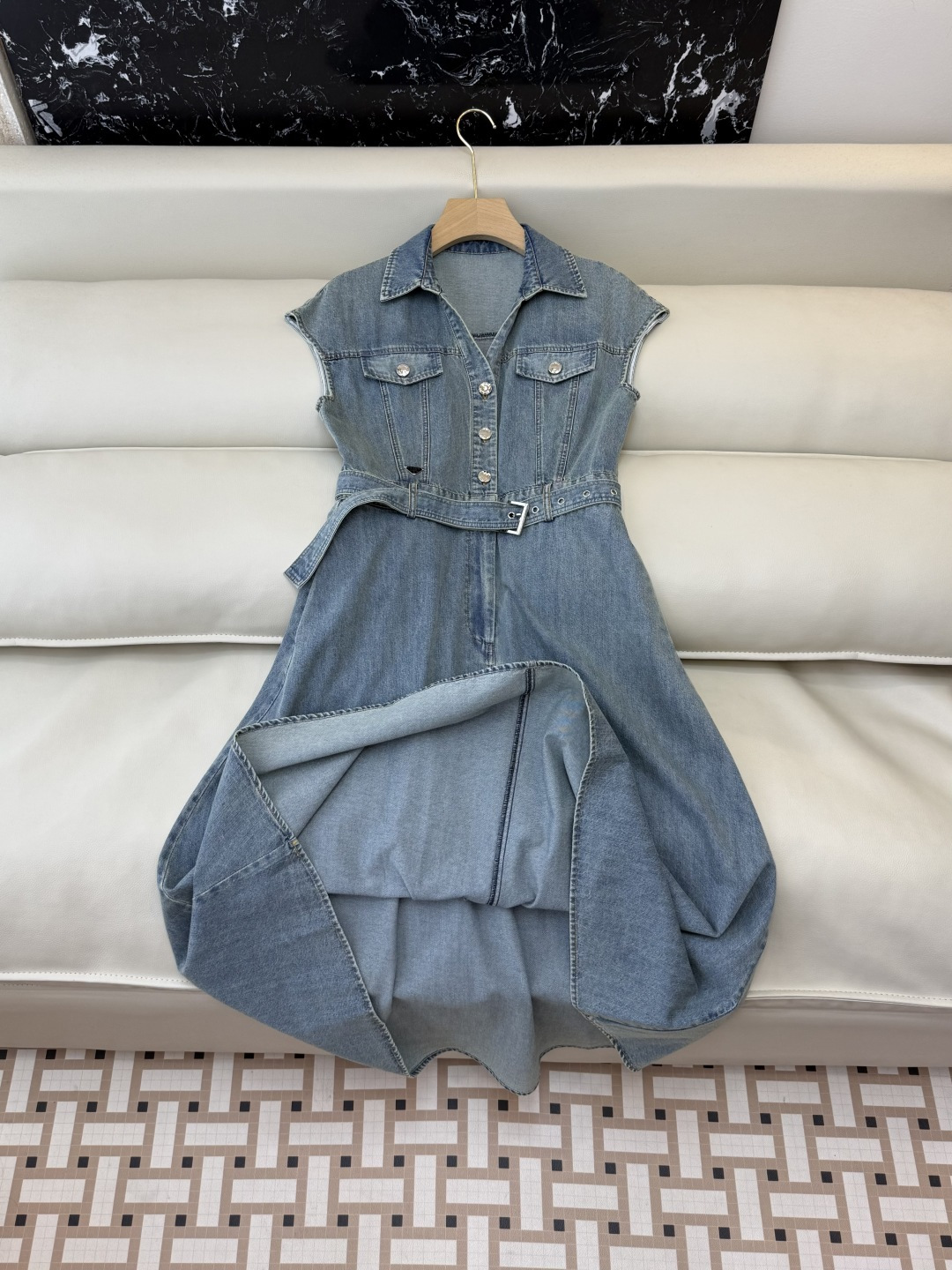 AW017#新款连衣裙P‼️PR 短袖修身牛仔棉 连衣裙 藏青色 牛仔蓝 SML