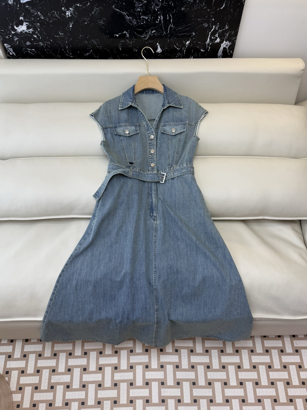 AW017#新款连衣裙P‼️PR 短袖修身牛仔棉 连衣裙 藏青色 牛仔蓝 SML