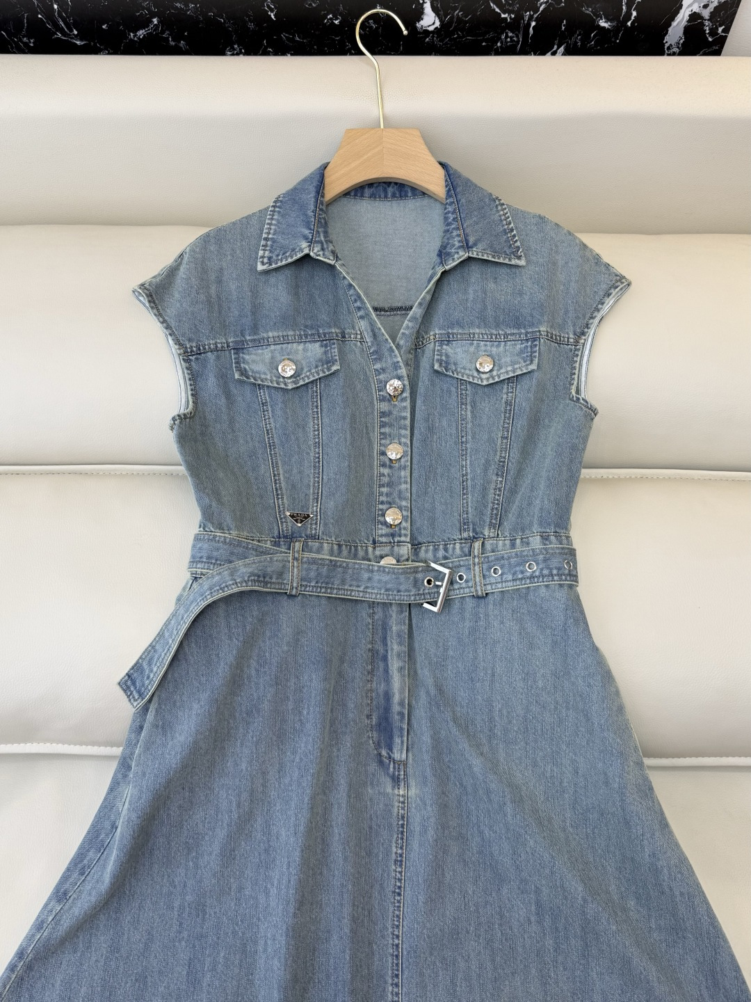 AW017#新款连衣裙P‼️PR 短袖修身牛仔棉 连衣裙 藏青色 牛仔蓝 SML