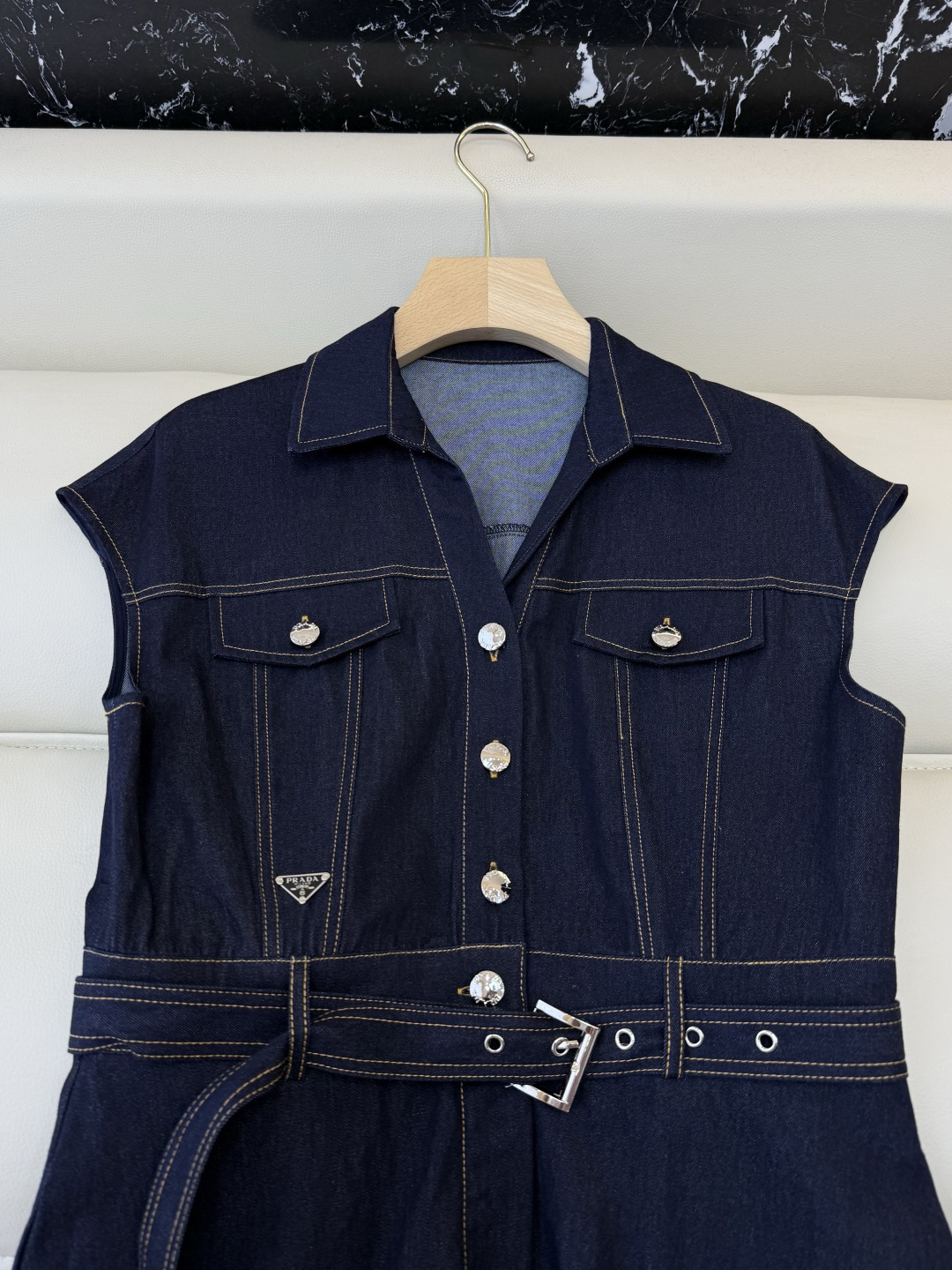 AW017#新款连衣裙P‼️PR 短袖修身牛仔棉 连衣裙 藏青色 牛仔蓝 SML