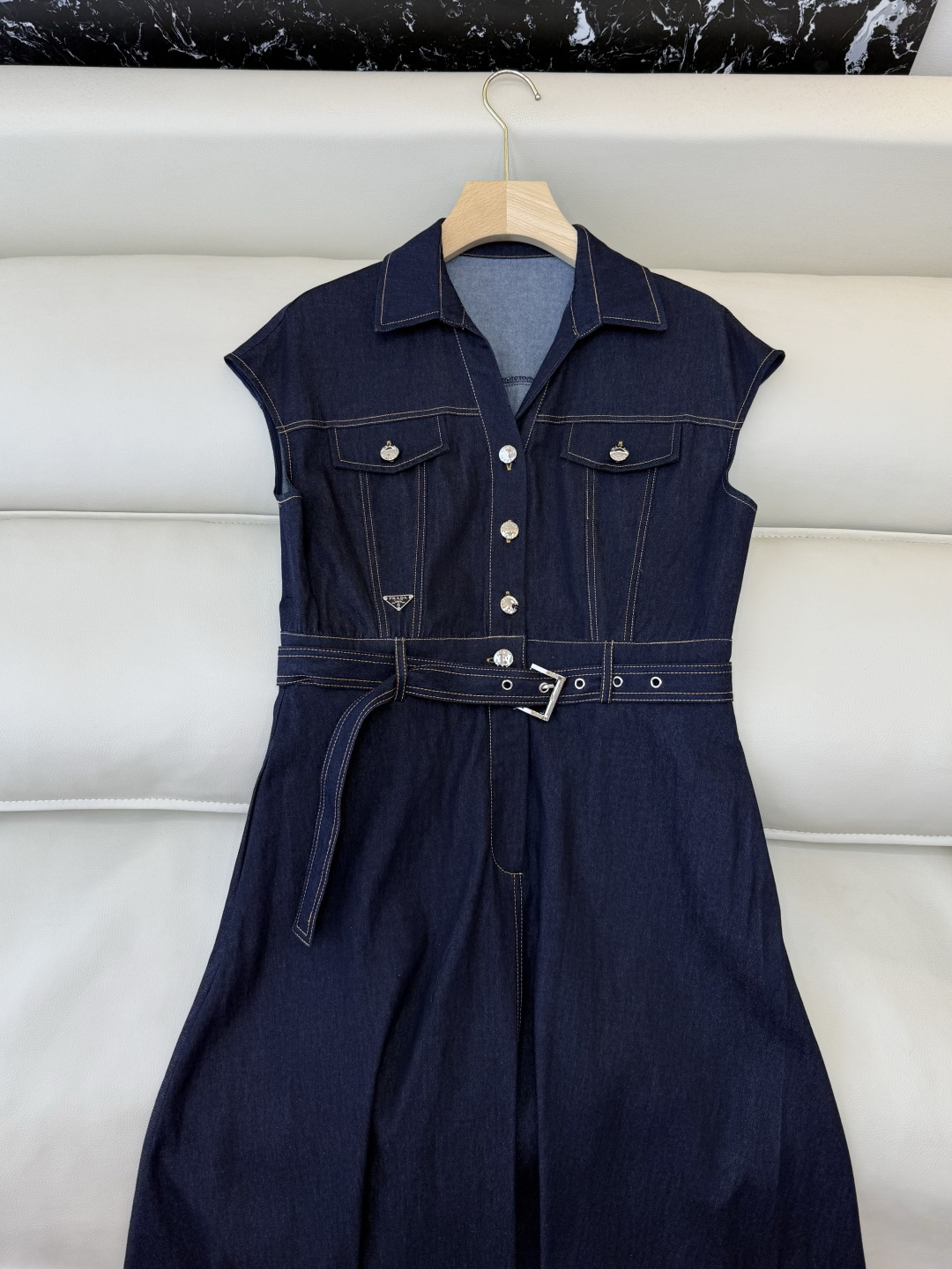 AW017#新款连衣裙P‼️PR 短袖修身牛仔棉 连衣裙 藏青色 牛仔蓝 SML