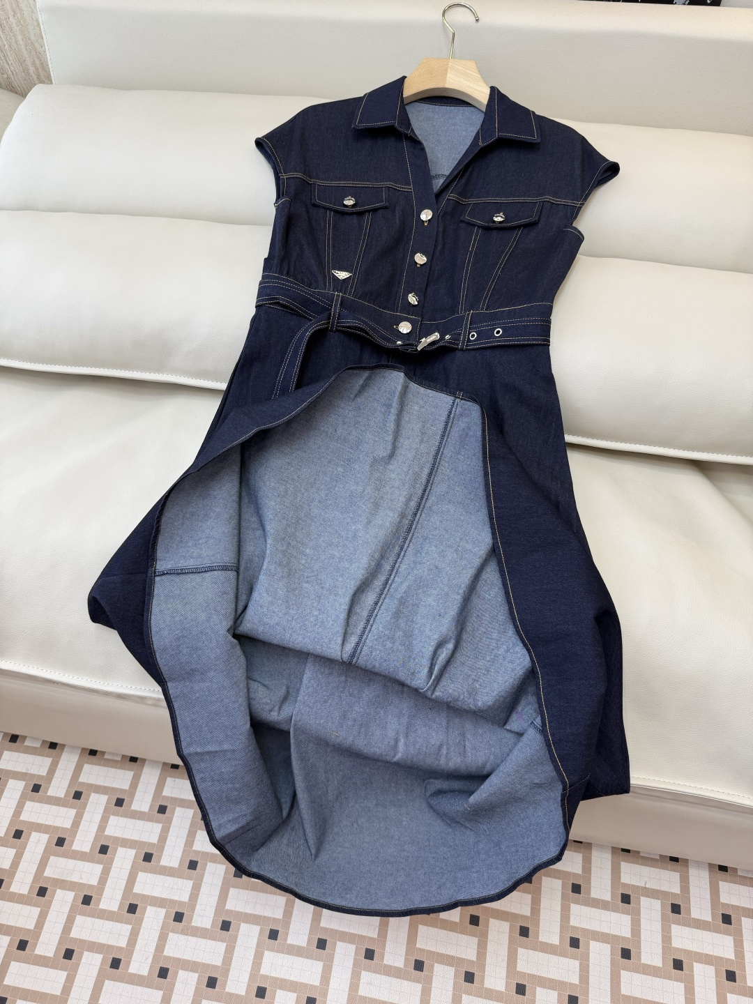 AW017#新款连衣裙P‼️PR 短袖修身牛仔棉 连衣裙 藏青色 牛仔蓝 SML