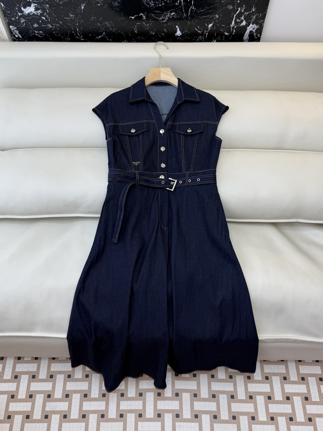 AW017#新款连衣裙P‼️PR 短袖修身牛仔棉 连衣裙 藏青色 牛仔蓝 SML