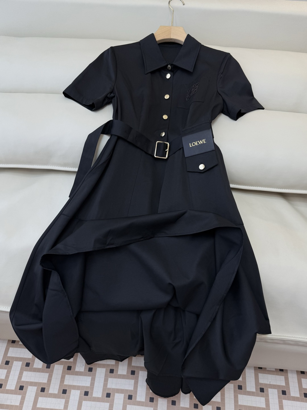 AW020#新款连衣裙P‼️LOE* 短袖修身 皮标logo 连衣裙 两色图 SML