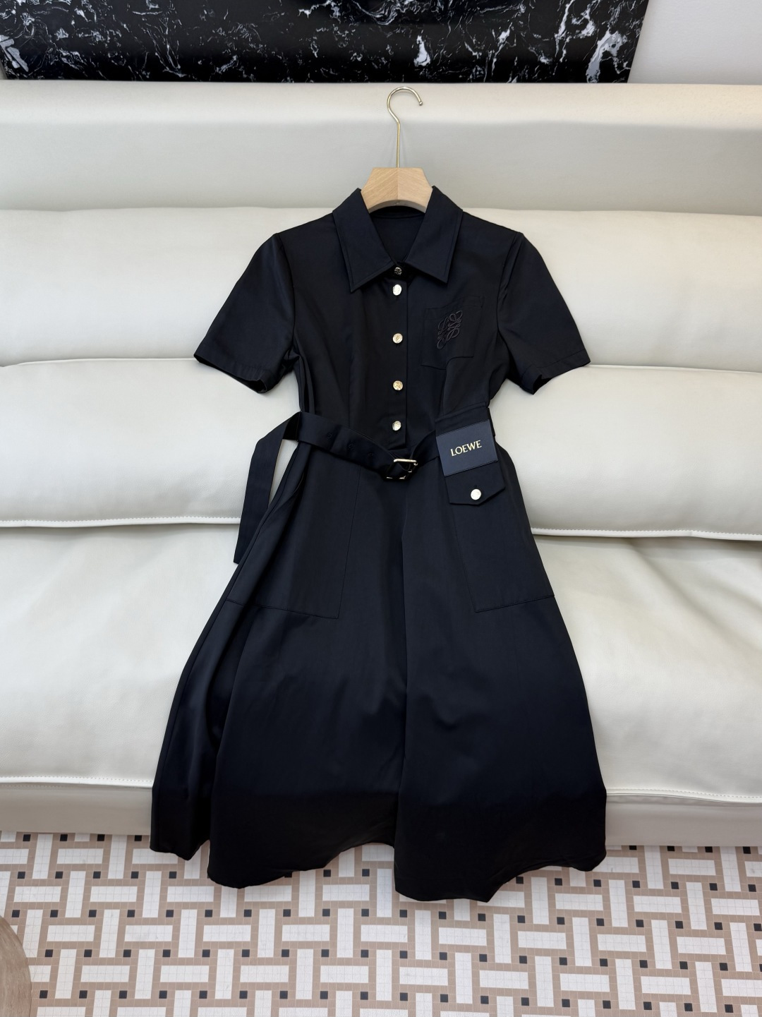 AW020#新款连衣裙P‼️LOE* 短袖修身 皮标logo 连衣裙 两色图 SML