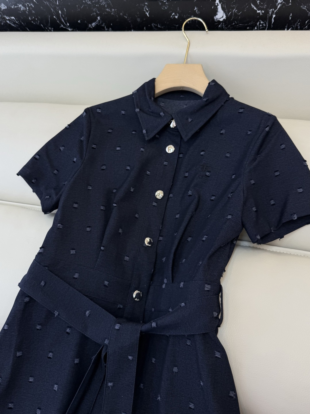 AW018#新款连衣裙P‼️Dio* 短袖修身牛仔棉 连衣裙 藏青色 SML