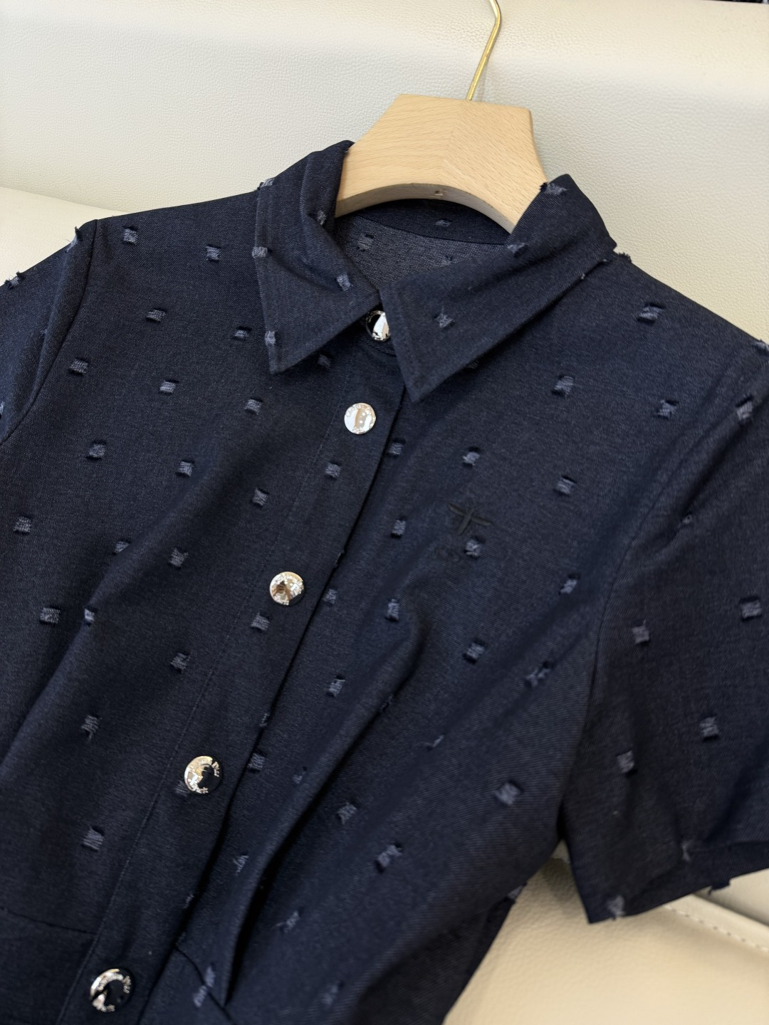 AW018#新款连衣裙P‼️Dio* 短袖修身牛仔棉 连衣裙 藏青色 SML