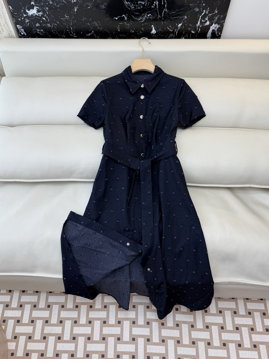 AW018#新款连衣裙P‼️Dio* 短袖修身牛仔棉 连衣裙 藏青色 SML