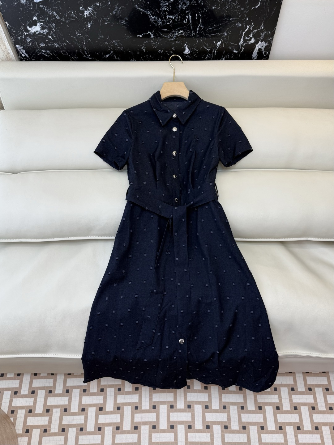 AW018#新款连衣裙P‼️Dio* 短袖修身牛仔棉 连衣裙 藏青色 SML